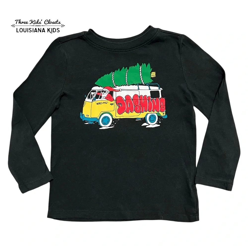Old Navy 3T Black Christmas Tree Van Santa Shirt